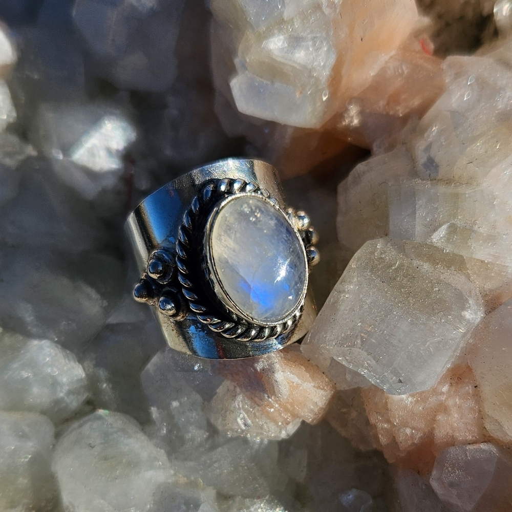 925 Sterling Silver Moonstone Band Handmade Ring